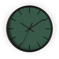 Black Wooden Base Black Hand Stromboli Dark Green Modern Minimal Silent Wall Clock With Black Time Markers Front