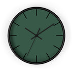 Black Wooden Base Black Hand Stromboli Dark Green Modern Minimal Silent Wall Clock With Black Time Markers Front