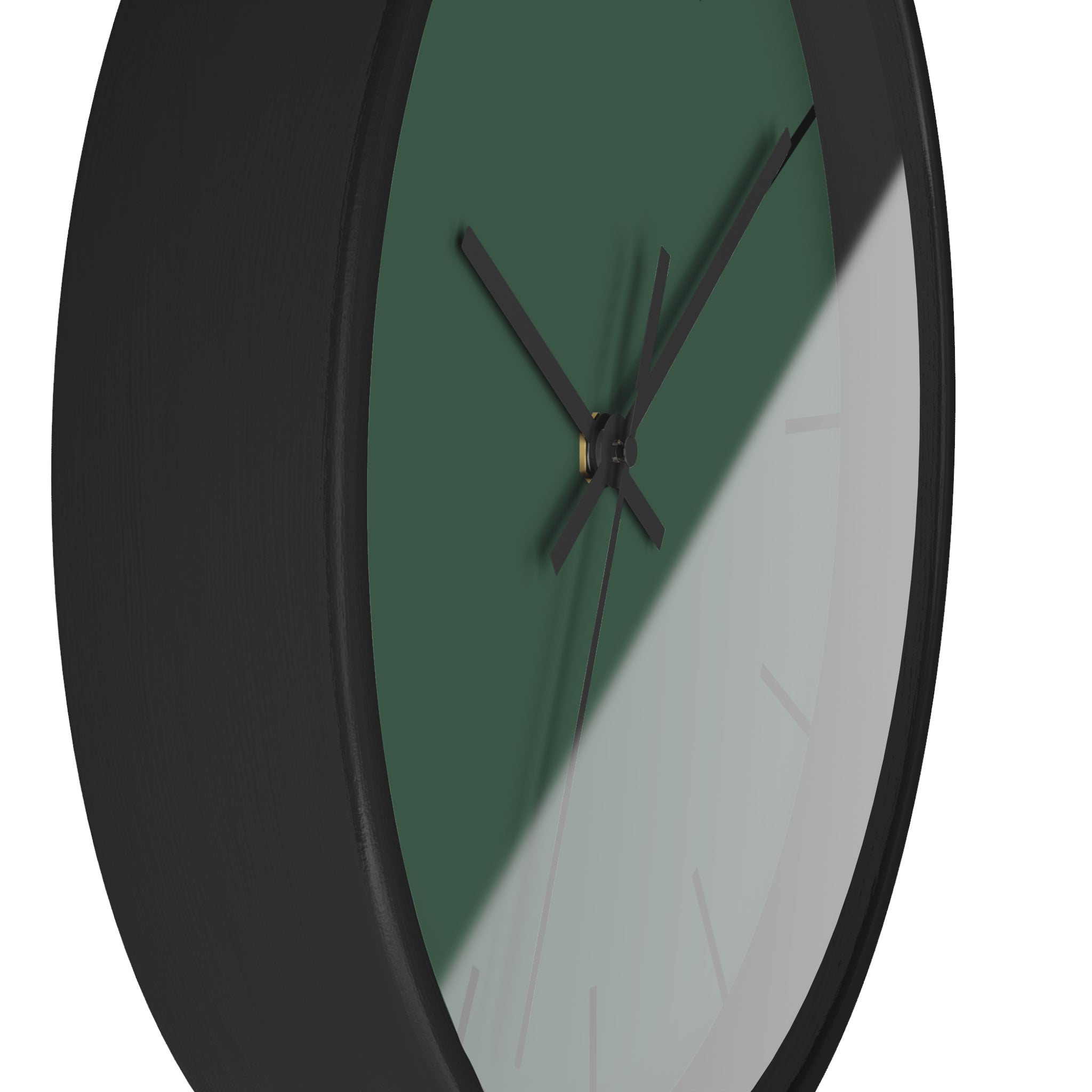 Black Wooden Base Black Hand Stromboli Dark Green Modern Minimal Silent Wall Clock With Black Time Markers Side