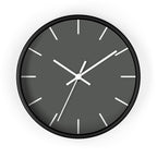 Black Wooden Base White Hand Atomic Grey Modern Minimalist Silent Wall Clock With White Time Markers Front