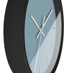 Black Wooden Base White Hand Danish Blue Modern Minimalist Silent Wall Clock With Grey Time Markers Side