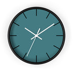 Black Wooden Base White Hand Modern Minimal Bismark Teal Silent Wall Clock With Black Time Markers Front