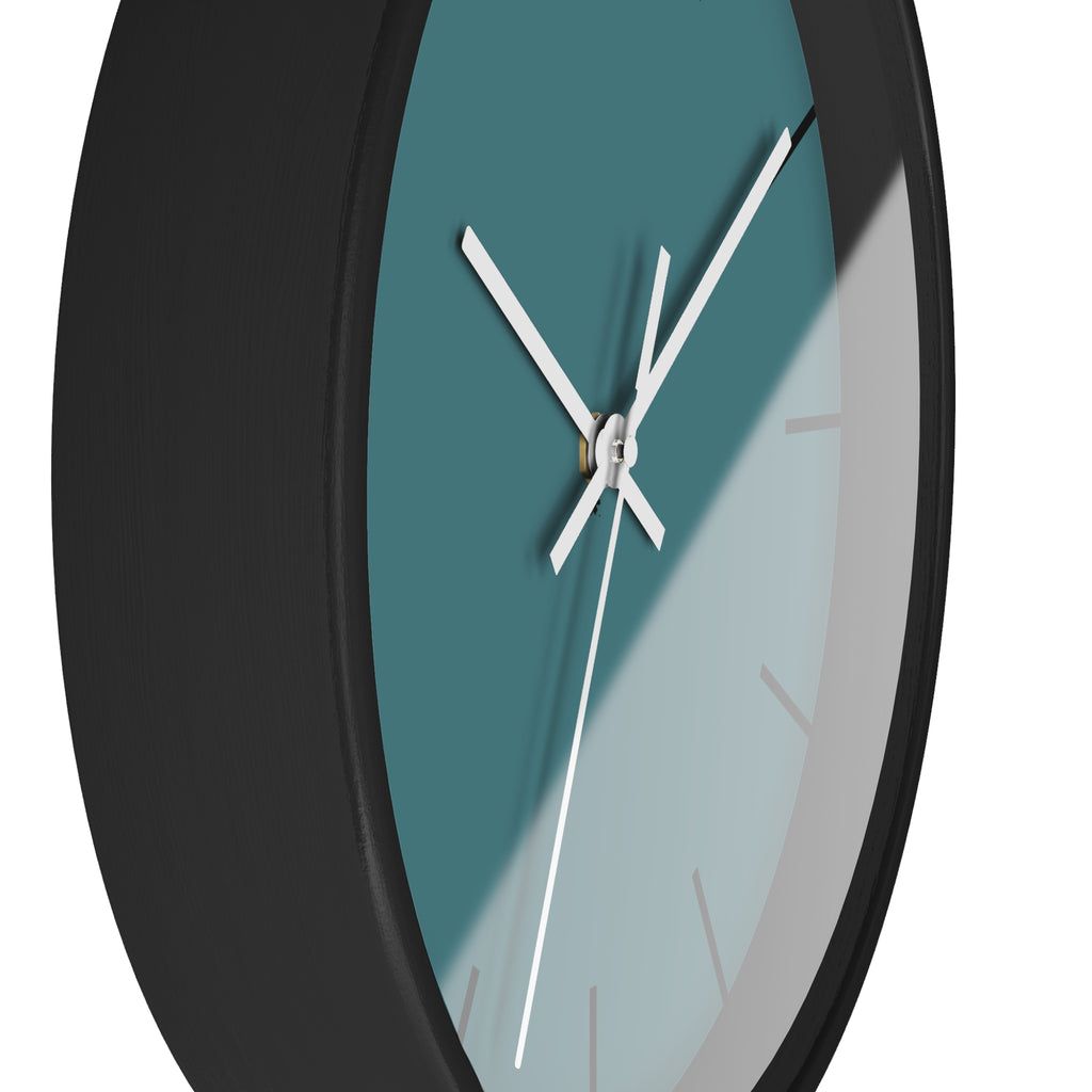 Black Wooden Base White Hand Modern Minimal Bismark Teal Silent Wall Clock With Black Time Markers Side 