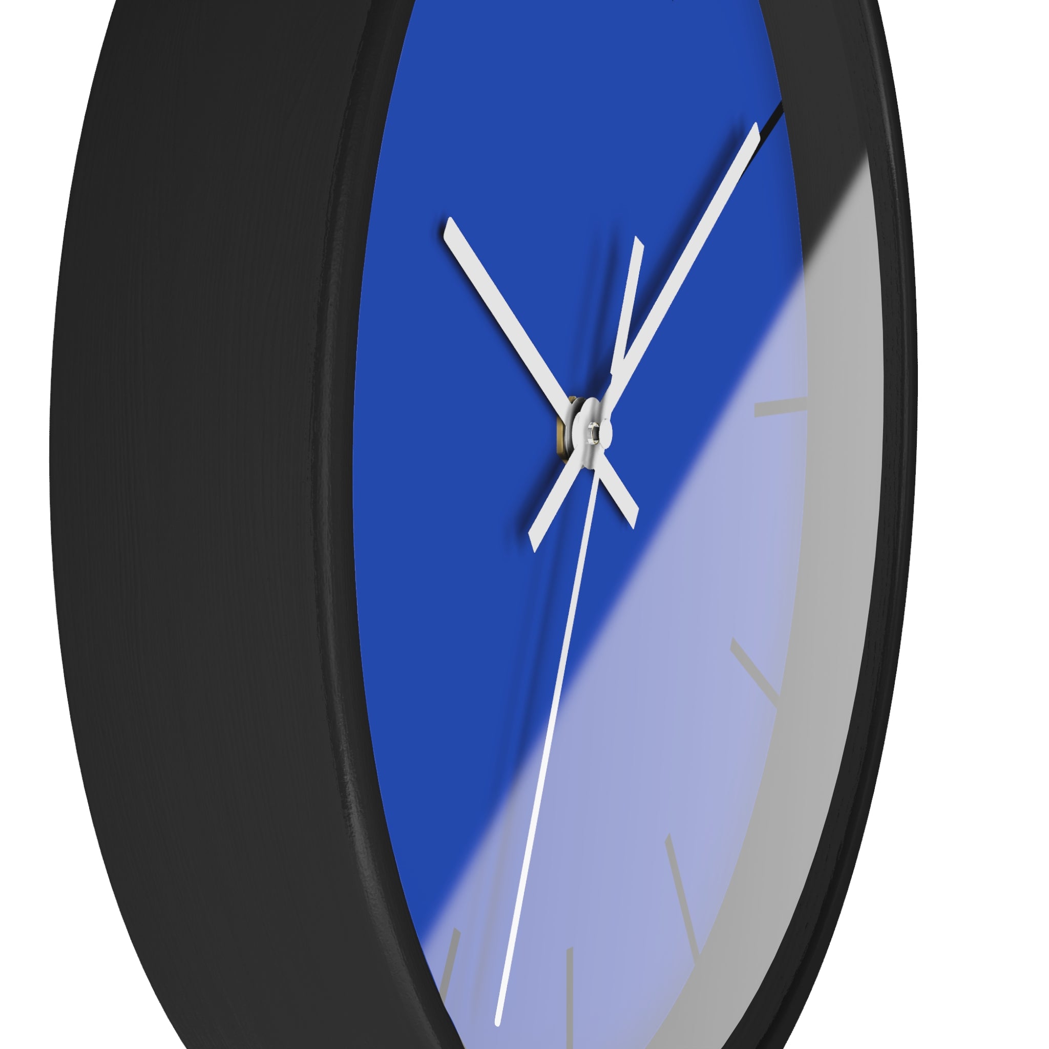 Black Wooden Base White Hand Modern Minimal Blue Silent Wall Clock Side