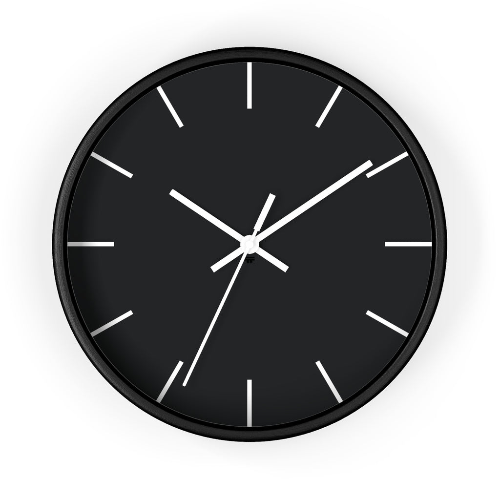 Black Wooden Base White Hand Modern Minimal Carbon Fiber Black Silent Wall Clock With Off White Time Markers Front 