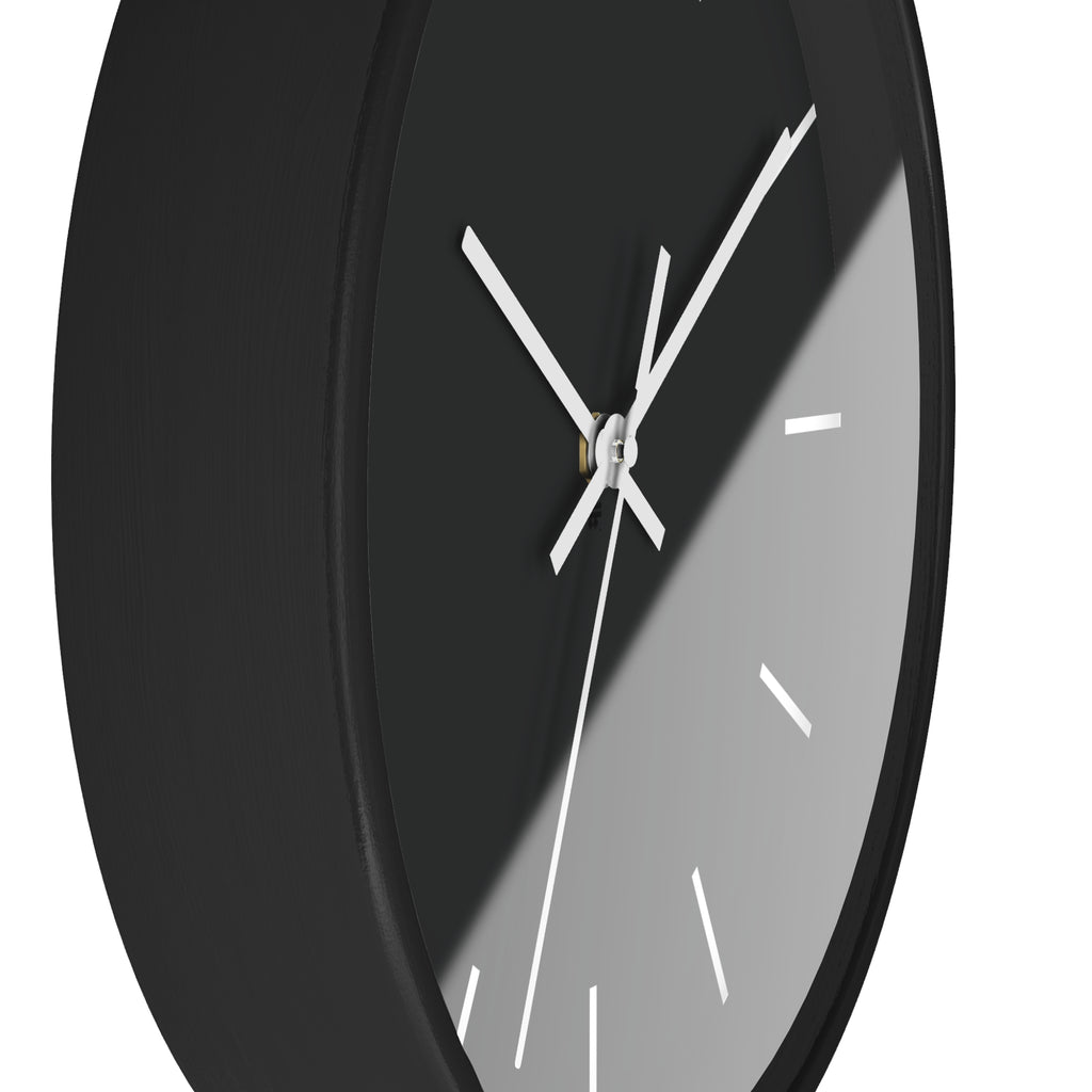 Black Wooden Base White Hand Modern Minimal Carbon Fiber Black Silent Wall Clock With Off White Time Markers Side
