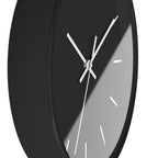 Black Wooden Base White Hand Modern Minimal Carbon Fiber Black Silent Wall Clock With Off White Time Markers Side