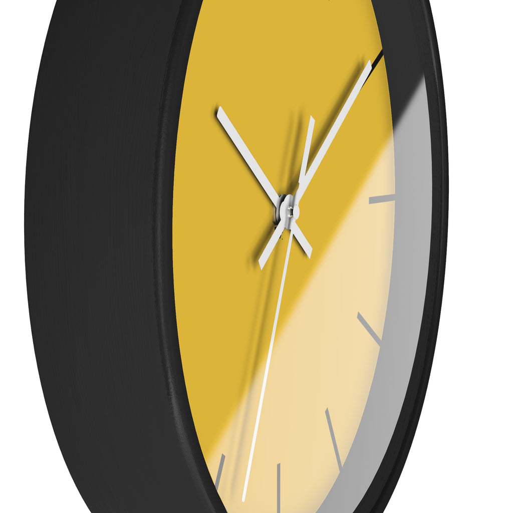 Black Wooden Base White Hand Modern Minimal Champ Yellow Silent Wall Clock With Black Time Markers Side 