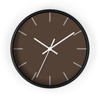 Black Wooden Base White Hand Modern Minimal Country Brown Silent Wall Clock With Off White Time Markers Front
