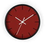 Black Wooden Base White Hand Modern Minimal Maroon Bloodstone Red Silent Wall Clock With Black Time Markers Front