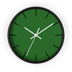 Black Wooden Base White Hand Modern Minimal Mughal Green Silent Analog Wall Clock with black time markers Front