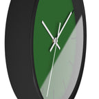 Black Wooden Base White Hand Modern Minimal Mughal Green Silent Analog Wall Clock with black time markers Side