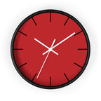 Black Wooden Base White Hand Modern Minimal Red Silent Wall Clock Front 