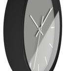 Black Wooden Base White Hand Modern Minimal Stardust Grey Silent Wall Clock With White Time Markers Side