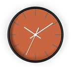 Black Wooden Base White Hand Modern Minimalist Boho Rust Orange Wall Clock With Light Grey Time Markers Front 