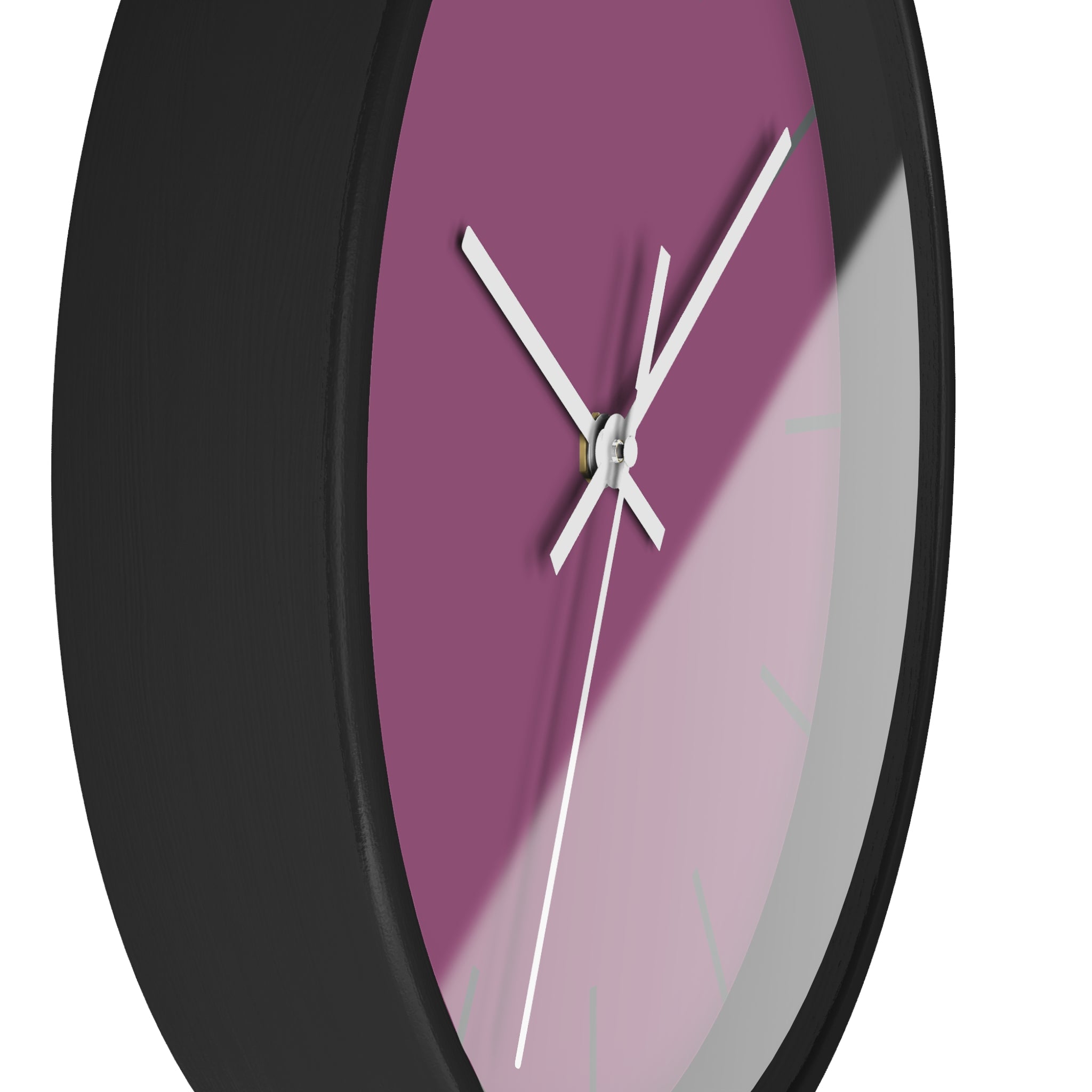 Black Wooden Base White Hand Modern Minimalist Lavender Red Plum Silent Wall Clock With Grey Time Markers Side