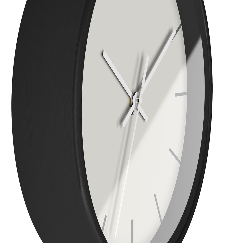 Black Wooden Base White Hand Modern Minimalist Off White Silent Wall Clock With  Grey Time Markers Side