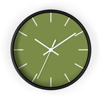 Black Wooden Base White Hand Olive Green Modern Minimal Silent Wall Clock With White Time Markers Front