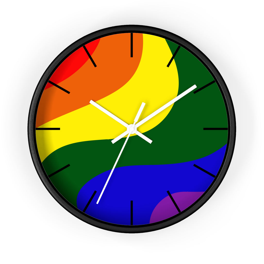 Black Wooden Base White Hand Pride Modern Minimal Silent Wall Clock Front 