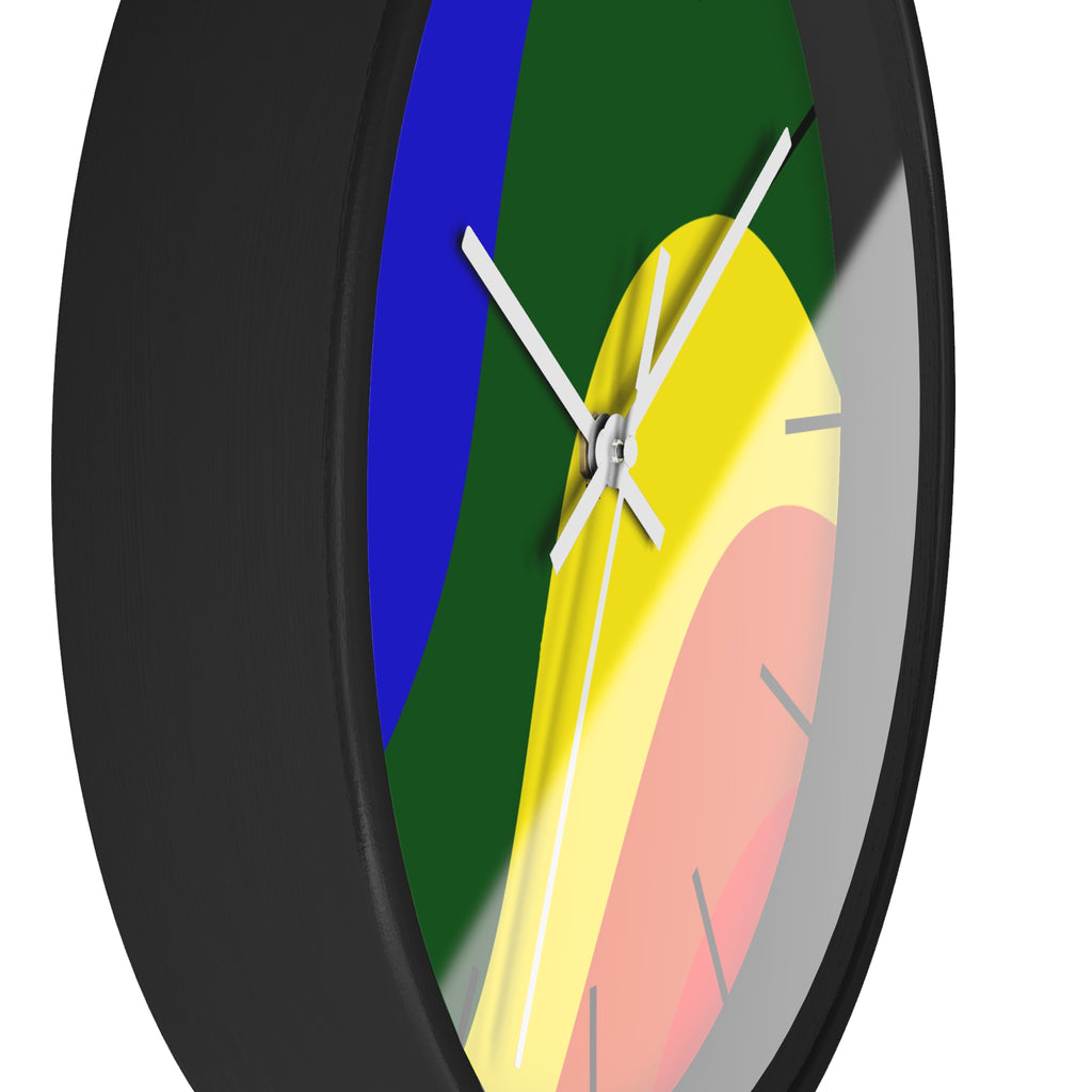 Black Wooden Base White Hand Pride Rainbow Wave Modern Minimal Silent Wall Clock With Black Time Markers Side