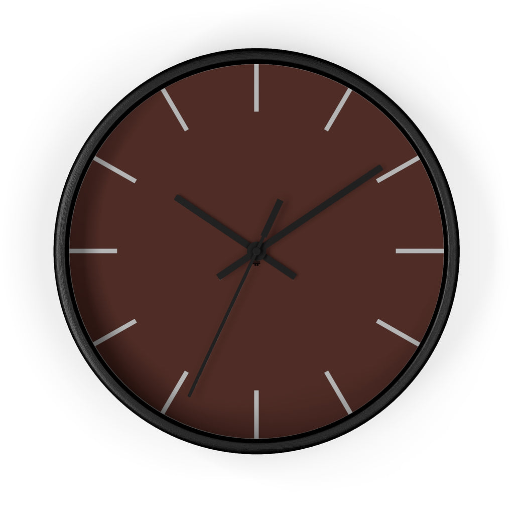 Black Wooden Frame Black Hand Saddle Brown Modern Minimal Wall Clock With Off White Time Markers Front