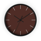 Black Wooden Frame Black Hand Saddle Brown Modern Minimal Wall Clock With Off White Time Markers Front