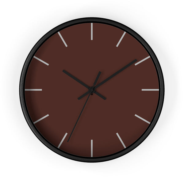 Black Wooden Frame Black Hand Saddle Brown Modern Minimal Wall Clock With Off White Time Markers Front