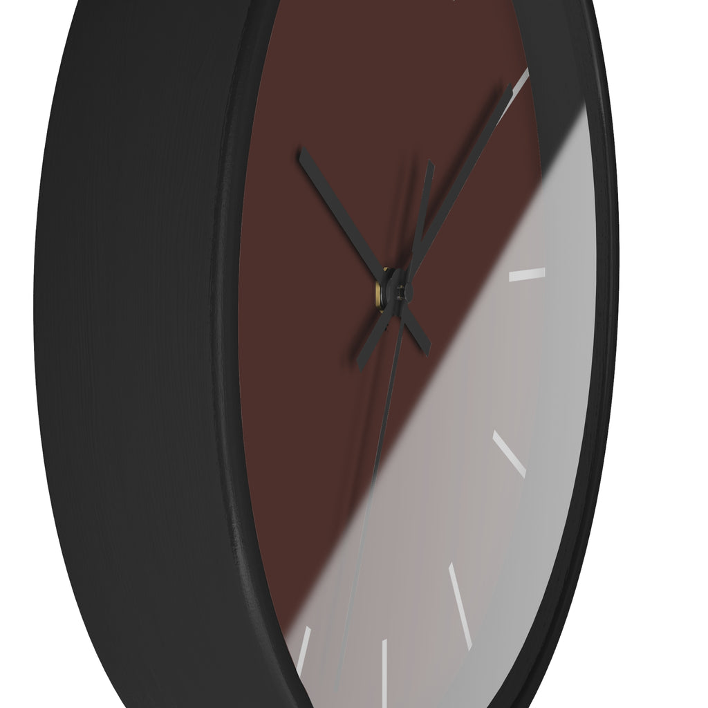 Black Wooden Frame Black Hand Saddle Brown Modern Minimal Wall Clock With Off White Time Markers Side