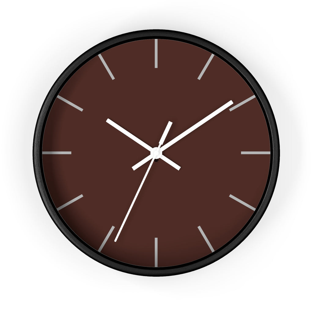 Black Wooden Frame White Hand Saddle Brown Modern Minimal Wall Clock With Off White Time Markers Front