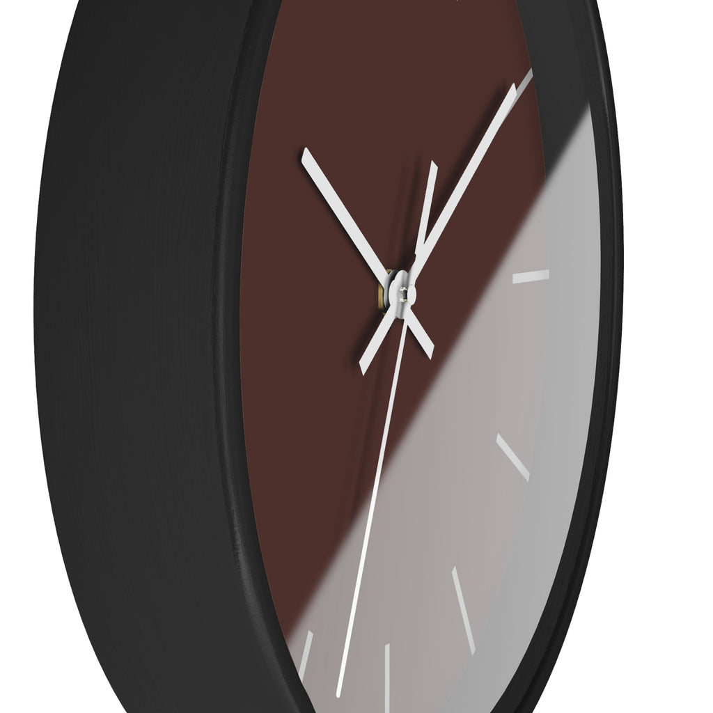 Black Wooden Frame White Hand Saddle Brown Modern Minimal Wall Clock With Off White Time Markers Side
