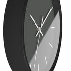 Black Wooden Base White Hand Atomic Grey Modern Minimalist Silent Wall Clock With White Time Markers Side