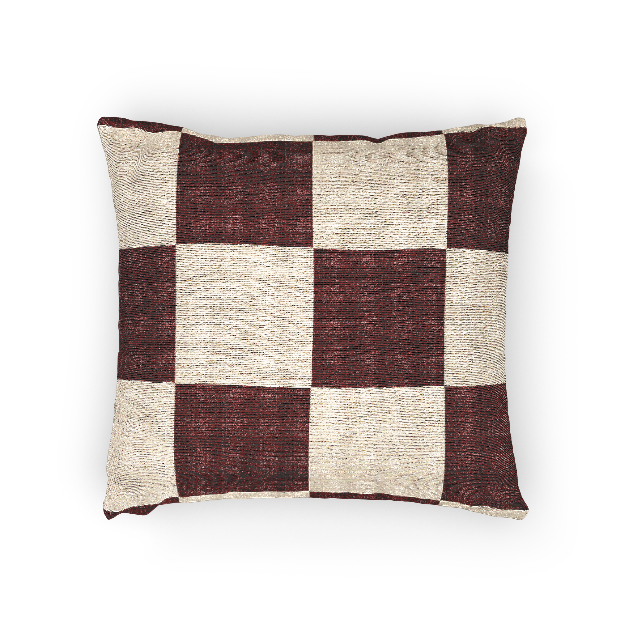 Rustic Burgundy & Cream Woven Checkered Pillow horizontal 
