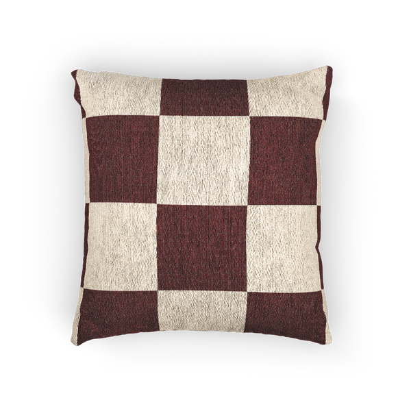 Rustic Burgundy & Cream Woven Checkered Pillow Front 