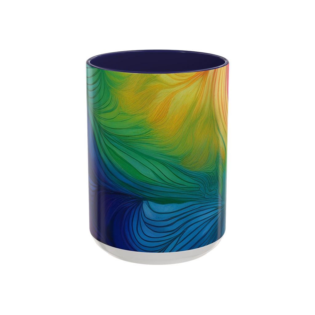 Colorful coffee cup with blue ceramic interior

