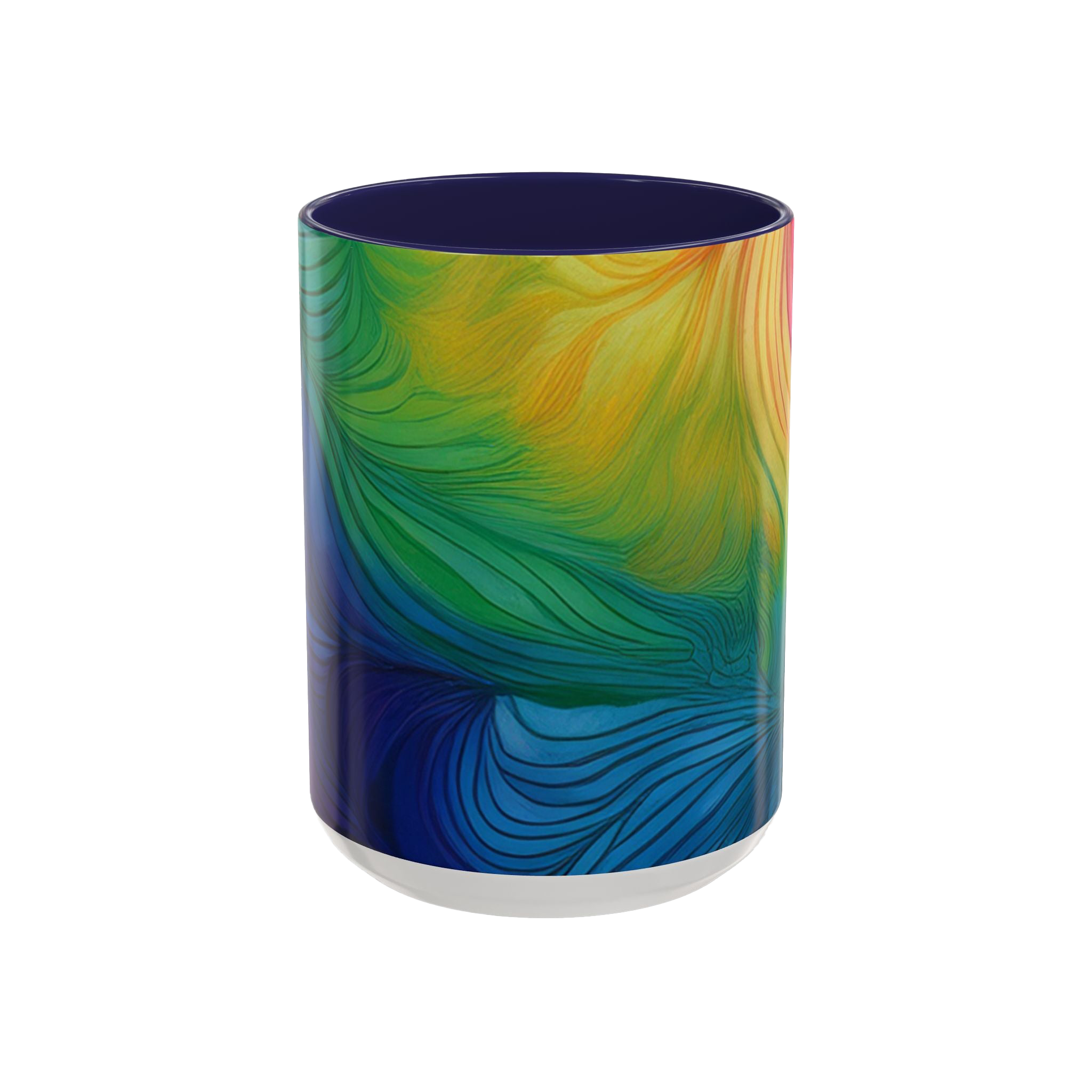 Colorful coffee cup with blue ceramic interior

