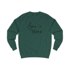 Bottle green crewneck sweatshirt with black 'Love is Peace' text