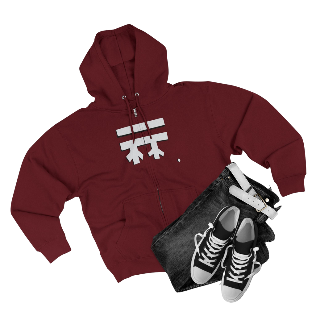 Burgundy Full-Zip Casual Street wear Hoodie with white Freebrd Logo including adjustable drawstring hood and kangaroo pocket. Merch does not include pants and shoes seen in photo
 