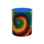 Colorful spiral-patterned mug with cambridge blue ceramic handle and insides

