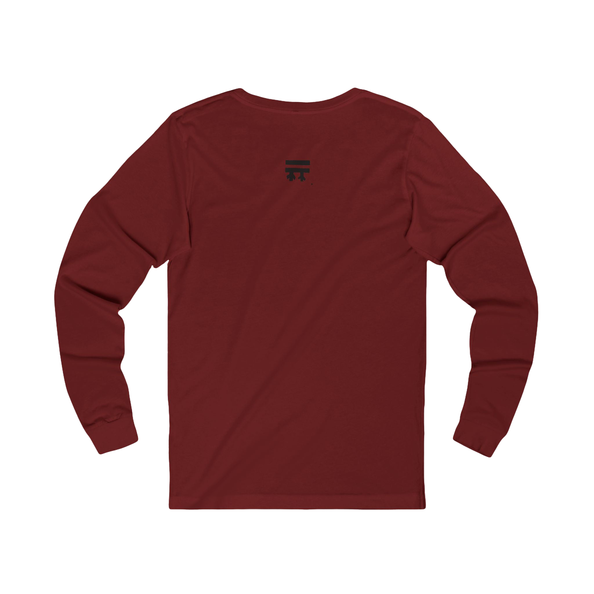 Back view of Cardinal red long-sleeve shirt with black Freebrd logo top center on a Bella Canvas Unisex Jersey Long Sleeve Tee
