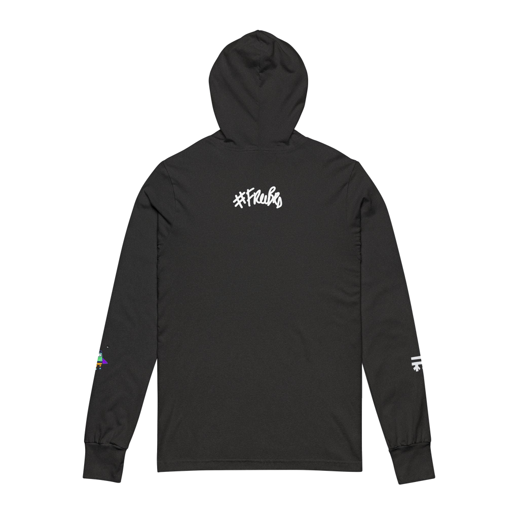 Charcoal Black TriBlend Hooded Active Street wear with Freebrd "space flight" graphic on left sleeve, and white Freebrd logo on right sleeve along with "#freebrd" in white letters center back of apparel
