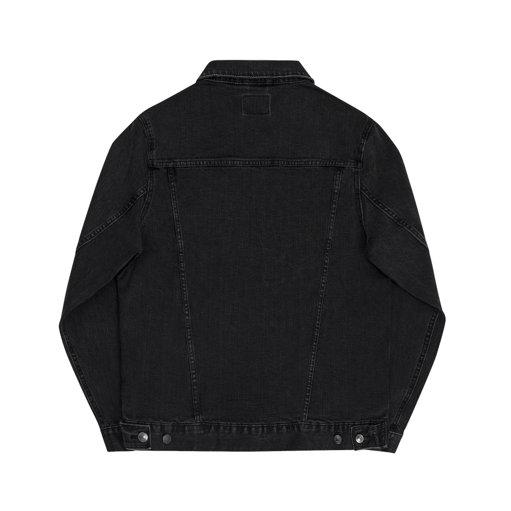 Classic Black denim Trucker Jacket Activewear, this apparel features silver waistline button closures
 

