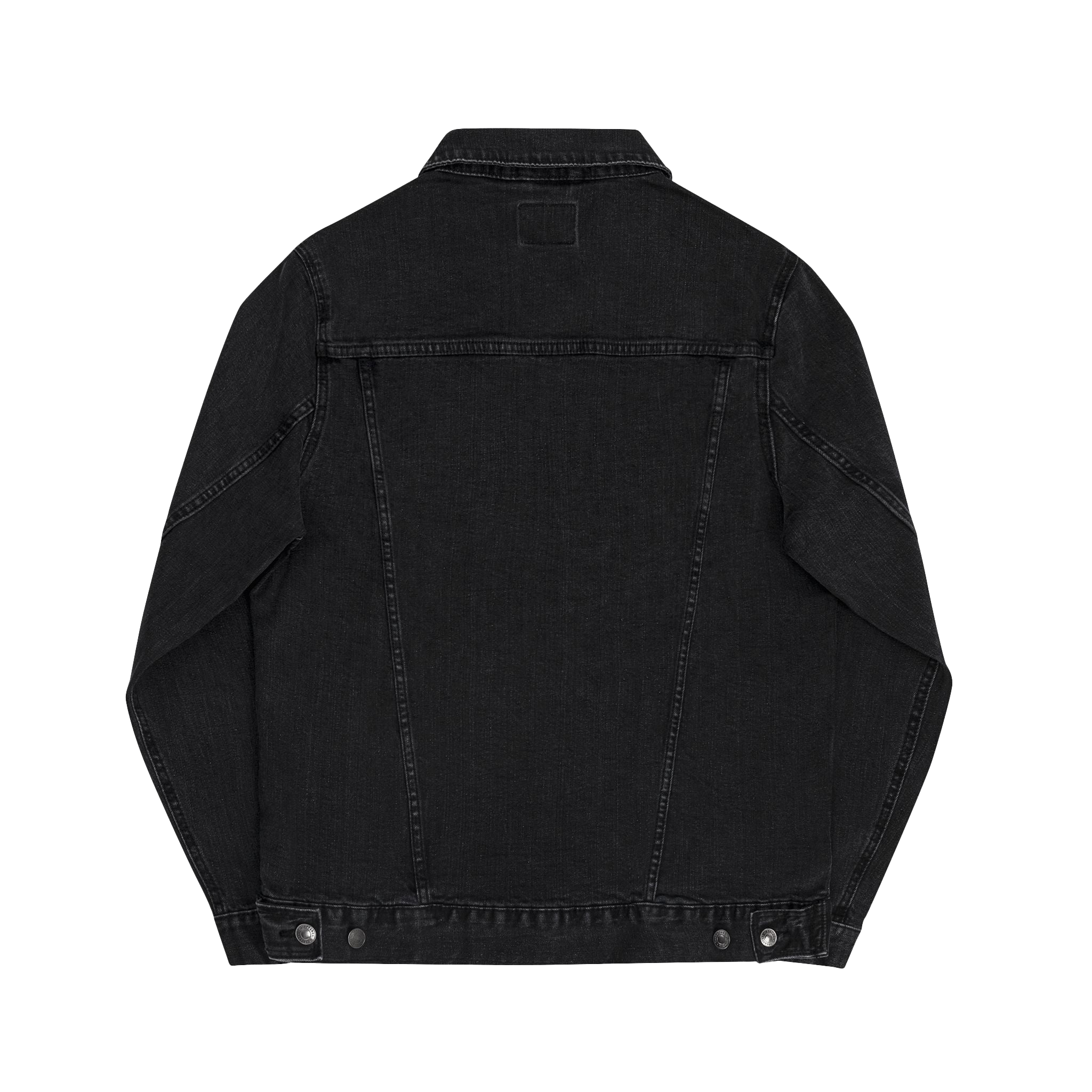 Classic Black denim Trucker Jacket Activewear, this apparel features silver waistline button closures
 

