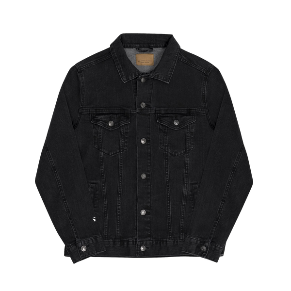 Classic black denim Trucker Jacket Activewear, this piece features the signature Freebrd embroidered logo, small on right sleeve and functional chest pockets