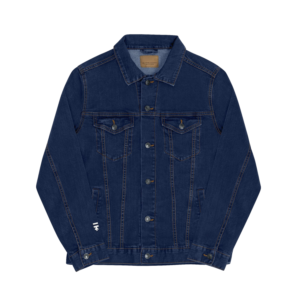 Classic Denim Trucker Jacket Dual chest pockets white embroidered Freebrd Logo on right sleeve
