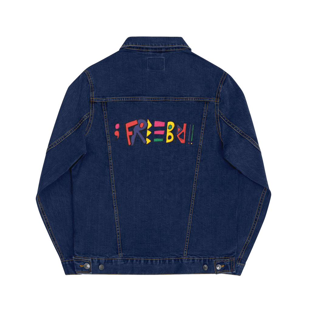 Freebrd Retro Logo Embroidered on Back of Classic Denim Trucker Jacket 
