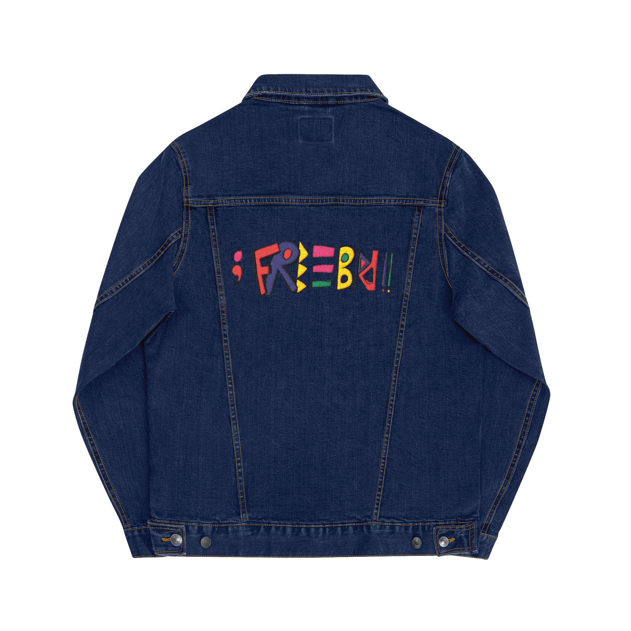 Freebrd Retro Logo Embroidered on Back of Classic Denim Trucker Jacket 

