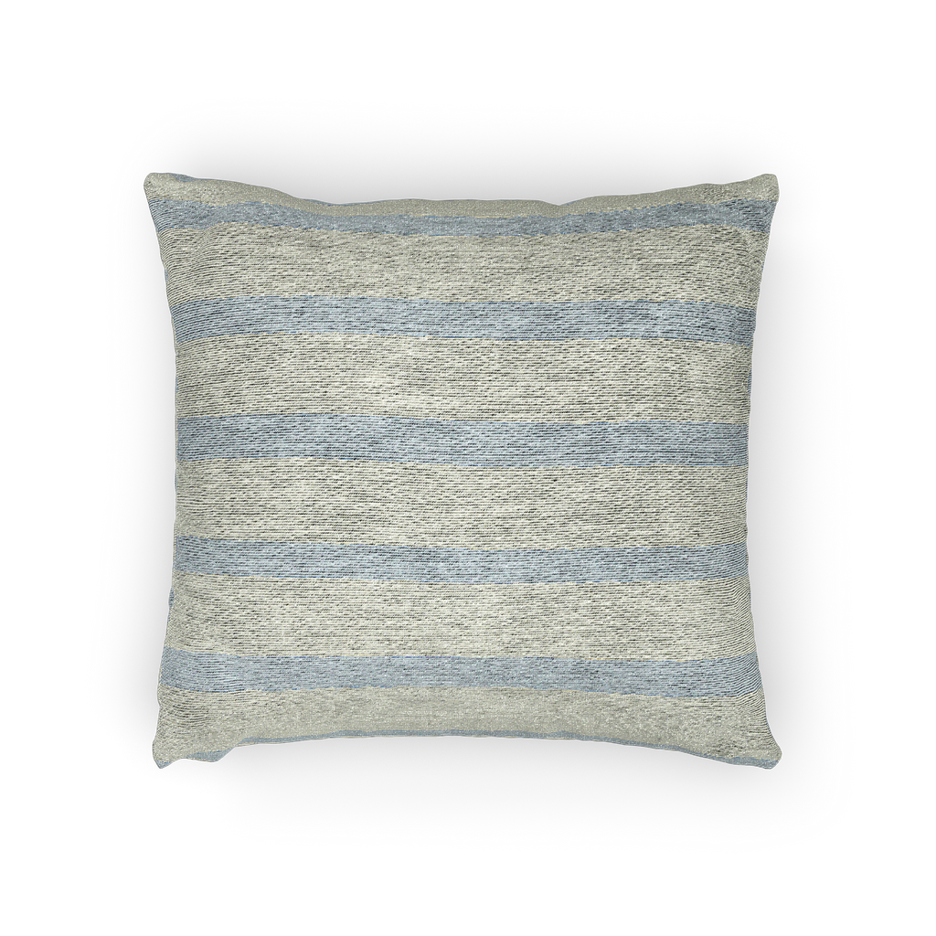 Coastal Danish Blue Off White Woven Stripe Pillow horizontal 