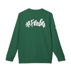 Collegiate Green Custom Adidas sweatshirt with a white "#Freebrd" black shadowed text centered top on back of sweatshirt with white Adidas logo on right sleeve
