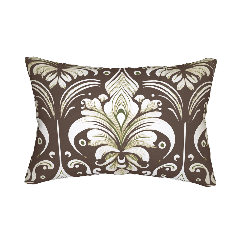 Country Brown Sage Painted Damask Floral Lumbar Pillow