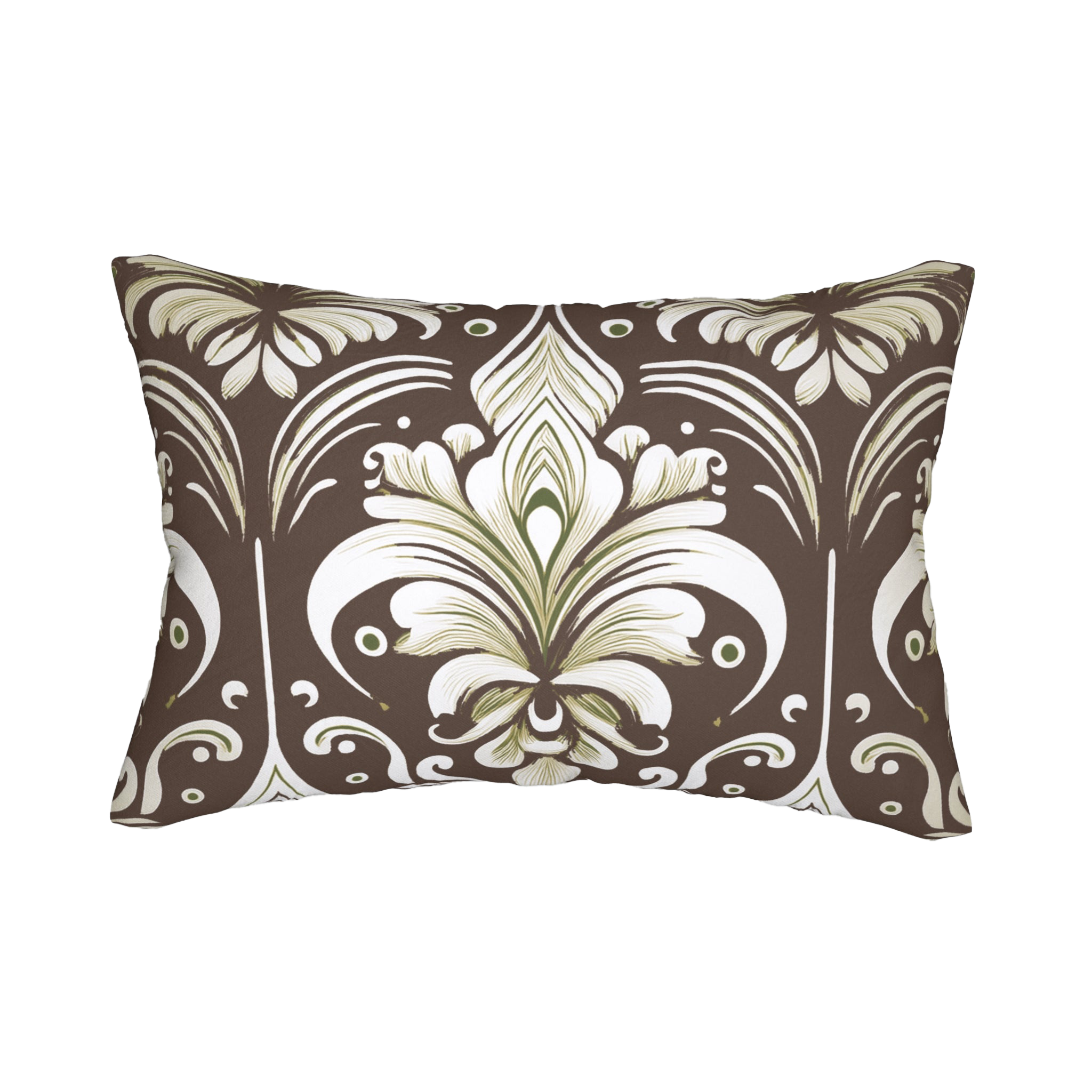 Country Brown Sage Painted Damask Floral Lumbar Pillow